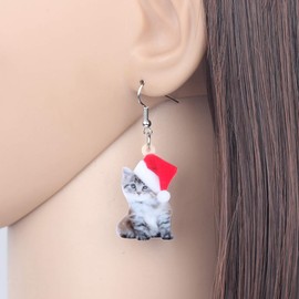 Bonsny Acrylic Drop Dangle Christmas Sweet Anime Cat Kitten Earrings Pets Jewelry For Women Gift
