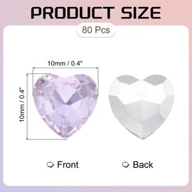 sourcing map 80Pcs Heart Rhinestones, 10mm Pointed Back Heart Glass Rhinestone Gems Crystal for Jewelry Making Costume DIY Crafts, Transparent Purple