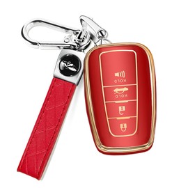 QBUC for Toyota Key Fob Cover with Keychain Suitable for RAV4 Camry Avalon C-HR Corolla GT86 Premium TPU Key Fob Case (Style 2-Red)