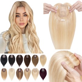 SEGO Hair Toppers for Women Real Human Hair No Bangs 130% Density 10 * 12CM Silk Base 100% Remy Human Hair Clip in Top Wiglet Hair Pieces for Thinning Hair-10 Inch Ash Blonde&Bleach Blonde