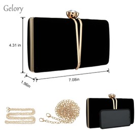 Gelory Clutch Bags for Women: Vintage Evening Bag Diamond Handbag Suede Velvet Purse Clutch Purse with Detachable Chain for Wedding Bridal Prom Cocktail Party Ladies Evening Handbag(Black)