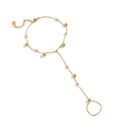 Gold Bead Hand Chain Bracelets Link Finger Chain Bracelet Stainless Steel Ball Finger Ring Bracelet for Women Fashion Summer Beach Waterproof Adjustable Jewelry Gifts(style02)