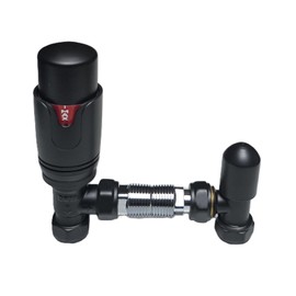 Matt Black Thermostatic Radiator Valves & Lockshield Angled 15mm x 1/2" Pack TCEM