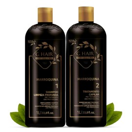 G.HAIR Moroccan Professional Hair Smoothing Straightening Treatment Kit - Pre-treatment Deep Cleansing Shampoo and Anti-frizz Conditioning Mask - Damage Control, Reduces Split Ends - 2x 33.8oz/1L each