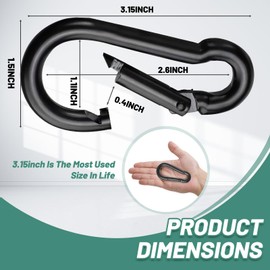 Pixel Panda 3.1 Inch Heavy Duty Gym Carabiner Load 1000lbs, 4 Pack Large Carabiner Clips 304 Stainless Steel, Black Carabiner for Fitness Attachment, Gym, Outdoor, Swing, Hammock, Hiking