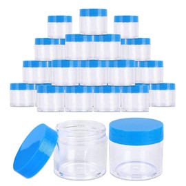 Beauticom 180pcs 30G/30ML (1oz) Thick Wall Round Plastic Clear Container Jars BPA Free LEAK PROOF with Flat Top Lids (180 Pieces, BLUE)