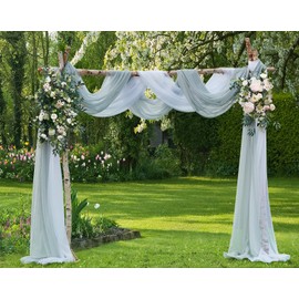 Warm Home Designs Wedding Arch Draping Fabric Bundle - Silver & White 144” Organza/Chiffon Voile Fabric - Wedding Ceremony, Reception, Party Decoration