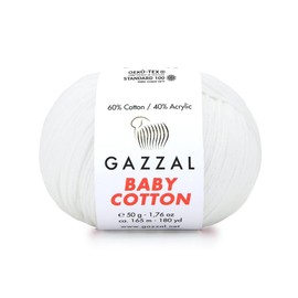 5 Pack (Skein) Gazzal Baby Cotton, 60% Cotton 40% Acrylic, Each Ball 1.76 Oz (50g) / 180 Yards (165m), DK- Worsted, Knitting Yarn, Amigurumi Yarn, Baby Yarn, 3432