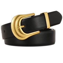 JASGOOD Women's Western Belt Vintage Black Leather Waist Belt for Pants Jeans with Vintage Fashion Gold Buckle,Black