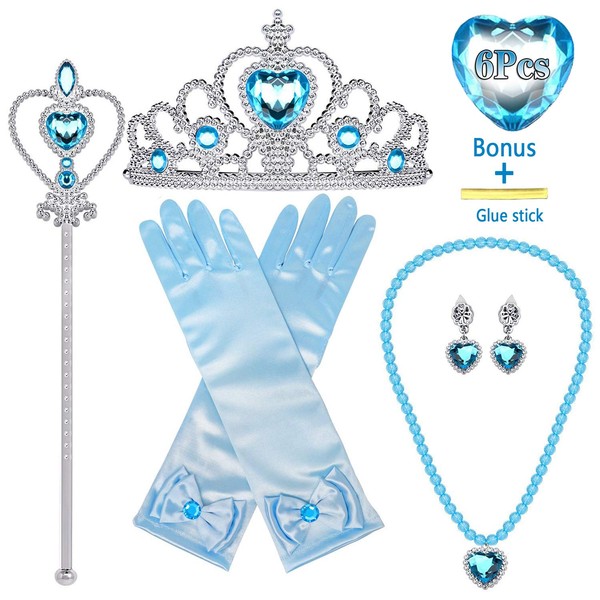 MISS FANTASY Elsa Accessories for Girls Princess Accessories for Little Girls Elsa Costume Accessories for Toddler Girls Pack Include Elsa Gloves Crown Wand Necklace Earring Good for Halloween Party