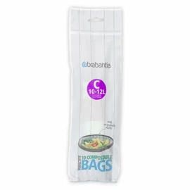 Brabantia Compostable Bin Liners for Food Waste & Organic Composting (Size C/10-12 Litre) Biodegradable Small Bin Bags (Pack of 10 Bags)