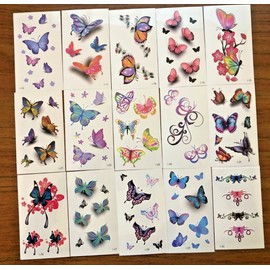 Unbranded 15Pcs Temporary Water Transfer Tattoo Waterproof Butterfly Body Face Stickers #I