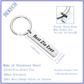 BEKECH Italian Zio Uncle Gift Italian Grandfather Gift Best Zio Ever Godfather Uncle Keychain from Niece Nephew Brother in Law New Zio Baptism Day Gift (silver)