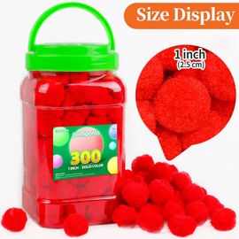 Eppingwin 300pcs 1 Inch Red Pom Poms, Soft Pompoms for Crafts, Pom pom Balls for Arts & Crafts DIY Projects(Red)