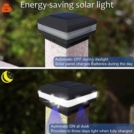 Solar Post Cap Lights Outdoor, Fence Post Lights Solar Powered Waterproof Fits 4x4 5x5 6x6 Posts, Solar Deck Light 6000K White Lighting LED Light for Patio Stair Garden Decoration(1 Pack)