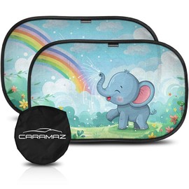 Car Window Shades for Baby with Certified UV Protection - Optimal Darkness with Suction Cups in Universal Size 51 x 31 cm - Elephant Design - Pack of 2