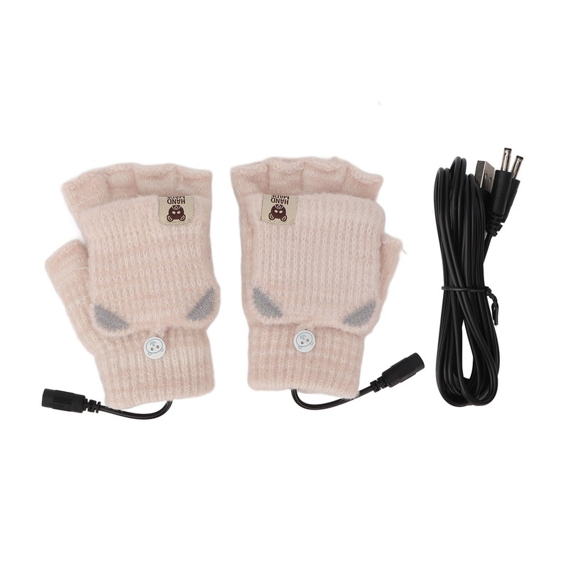 USB Heated Gloves Mitten Men Women Winter Knitted Fingerless Hand