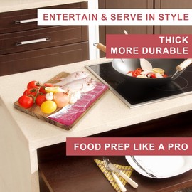 HALNYHYFD Acacia Wood Cutting Board with Resin Wave Design, Versatile Kitchen Chopping Board for Meat, Vegetables, Fruits, Cheese & Charcuterie, Pink Ocean Vibes Elegant Serving Tray, 14x9.8 Inches