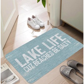 SPBL&L Lake Door Mat, Lake Life Cuz Beaches Be Salty Welcome Doormat for Front Door Porch Entryway Indoor Outdoor Outside, Blue Bath Mat, 17x30 Inch