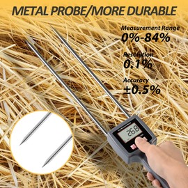 Precision Hay Moisture Meter, TK100H Digital LCD Hay Bales Moisture Detector, Portable Hay Moisture Tester with Moisture Probe for Hay Bale Moisture Level, Range 0-84%, Max. Hold