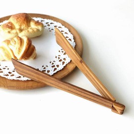 Wooden Tongs, Stylish, Cute, Salad, Barbecue, Outdoor, Compact, Teak, 9.8 inches (25 cm), Wooden Folding Tongs