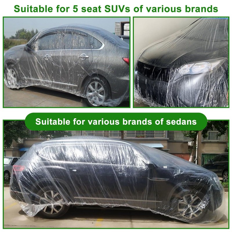 3 Packs Disposable Car Cover Clear Plastic Car Cover Universal