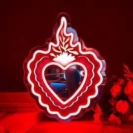 Heart Mirror Neon Sign,Dimmable LED Y2K Mirror Led Neon Sign Wall Art, Make up Neon Mirror for Dorm Beauty Salon Girl's Room Decor (12.5 * 16.9in)