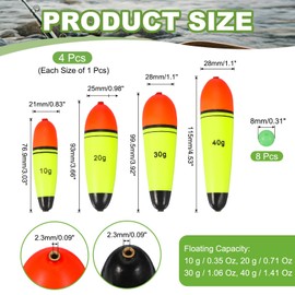 YELARXI Fishing Slip Bobbers, EVA Foam Bobbers Slip Floats with Fish Beads, 0.4/0.7/1.1/1.4 Oz Floatage Fit for Perch Carp Bass Fishing Corks Saltwater Freshwater (4 Pack, Red/Yellow)