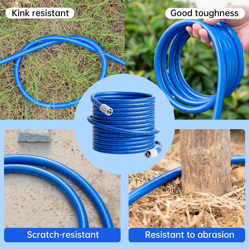 AURORA CAR Pressure Washer Hose 50 FT x 1/4"，Kink Resistant