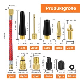 AUXHCYL 38 Piece Bicycle Valve Adapter Set, All Valve Adapters Bicycle, Adapter for Bicycle Valves, Taper Valve and Air Pump, Ball Needle, French Valve Adapter with Sorting Box