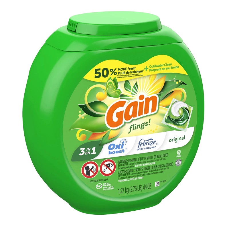 Gain Original Scent Laundry Detergent Pacs with OxiBoost Febreze 60