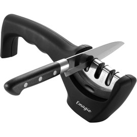 Afilador de Cuchillos Cocina 3 Etapa Manual Profesional Afiladores Manuales con Varilla de Cerámica/Diamante/Hoja de Acero de Tungsteno - Acero Inoxidable Cuchillas de Restauración y Polaco con Base Antideslizante/Mango Ergonómico para Cualquier Tipo de C