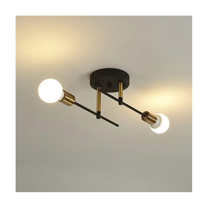 Embesslis Modern Semi-Flush Mount Ceiling Light, Black and Gold, 45.5