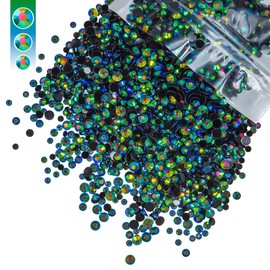 qiipii Peacok Green AB Resin Rhinestones for Crafting 3mm 4mm 5mm Mix Flatback Jelly Stones Bulk SS10 SS16 SS20 Diamonds Crystals Gems for Nails Face Eyes Makeup Tumblers Bottles DIY Crafts Clothes