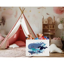 HKEC Rectangle Storage Basket with Handles,Collapsible Toys Bin,Books Box,Gift Basket(Ocean)