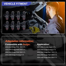 HiSport Fuel Injectors 8PCS Compatible with Dodge Ram 1500 2500 3500 Durango 2004-2008,Replacement for Chrysler Aspen 2007-2008 5.7L V8