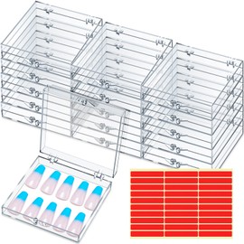 Landhoow Landhoow 15 Pcs Press On Nail Boxes Nail Display Case 30 Pcs Adhesive Double Sided Tape Press On Nail Packaging Artificial Press On Nail Container Acrylic Storage Organizer for Nail Packaging(Clear)