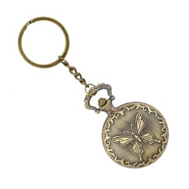 AUGEN Premium Pocket Watch Metal Keychain Butterfly 3 Retro Vintage for Gifting With Key Ring Anti-Rust (Pack Of 1)