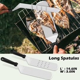 5Pcs Griddle Accessories Kit, Leonyo Stainless Steel Flat Top Griddle Accessories Set of 5, Outdoor Metal Spatulas Tool Set for Flat Top Hibachi Teppanyaki Kitchen Cooking, Dishwasher Safe