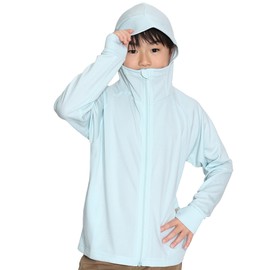 Ko'a Core Rash Guard Kids High Neck Hoodie with Brim for Girls and Boys Size 90-150 UV Protection Hood, powder blue