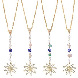 DELORIGIN 4 Stück Sonne Rückspiegel Hängendes Ornament Natürlicher Rosenquarz Perlenanhänger Sonnenfänger Glücksbringer Auto Anhänger Für Garten Balkon Wohnkultur