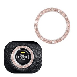 Gasedin Gasedin Car Engine Start Stop Decoration Ring, Sparkling Crystal Vehicle Push Button Start Sticker, Double Rhinestone Engine Ignition Button Decal, Universal Car Accessories (Peach)