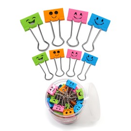 Coideal Smiley Binder Paper Clips - 100 Pcs Assorted Sizes and Colors, Metal Colored Fun Clip Clamps with Cute Smiling Face Design for Office (19mm & 25mm)