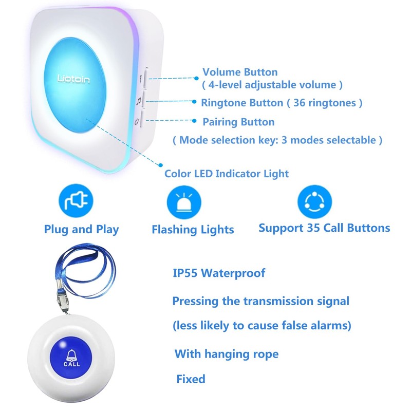 LIOTOIN Caregiver Pager Wireless Call Button for Elderly Nurse Alert