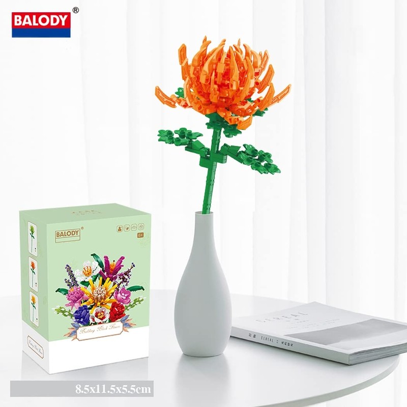 Orange Chrysanthemum Flower Model with Small Building Blocks