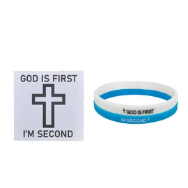 Cuullboo GOD IS FIRST BRACELET,GOD IS FIRST IM SECOND Bracelets, Inspirational Bible Verses Bracelet with Exquisite Paper Card, Christian Faith Rubber Bracelets for Men Women (White+Blue)