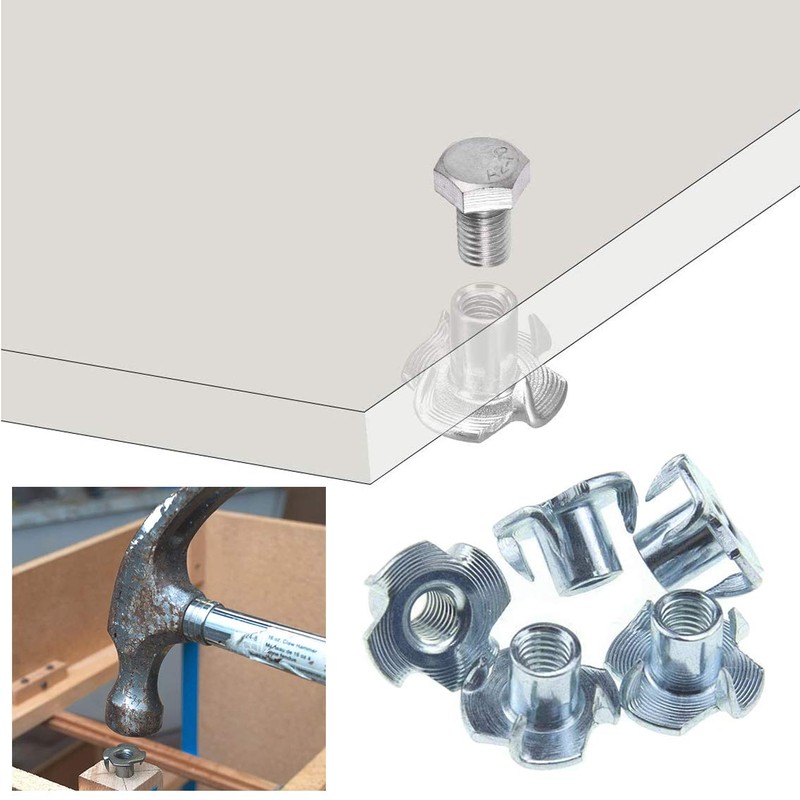 Bestgle 100pcs M6 T-Nuts 4 Pronged Zinc Plated Tee Nuts