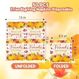 YQUQWN 50 PCS Friendsgiving Napkins 6.5 x 6.5 Inch Disposable Luncheon Napkins with Fall Leaves Pumpkins Friendsgiving Decorations Party Gifts Autumn Thanksgiving Party Decor Supplies