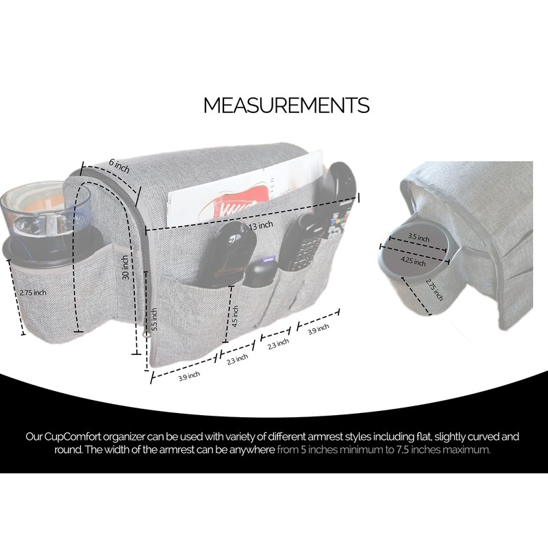 CupComfort Couch Caddy - Armchair Caddy Remote Control Holder Armrest