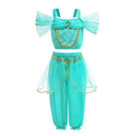 Lito Angels 2 Pieces Princess Jasmine Fancy Dress Up Costume for Kids Girls Birthday Party Age 8-10 Years